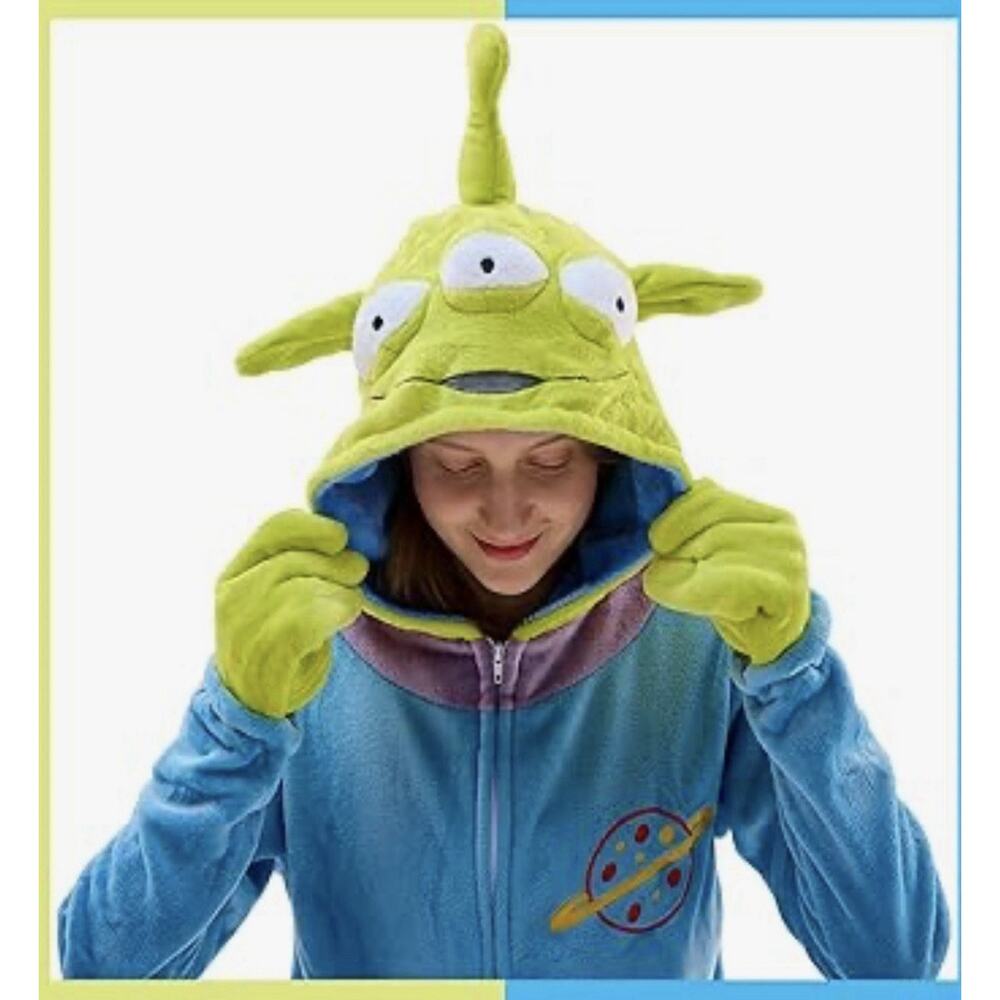 VEULENT Adult Alien One Piece Pajamas Unisex Costume Green Blue Size Large NEW - Picture 2 of 7